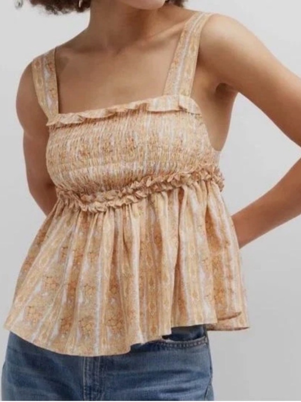 NWT Lug Von Siga Orange Camilla Linen Smocked Tank Top SIZE 4